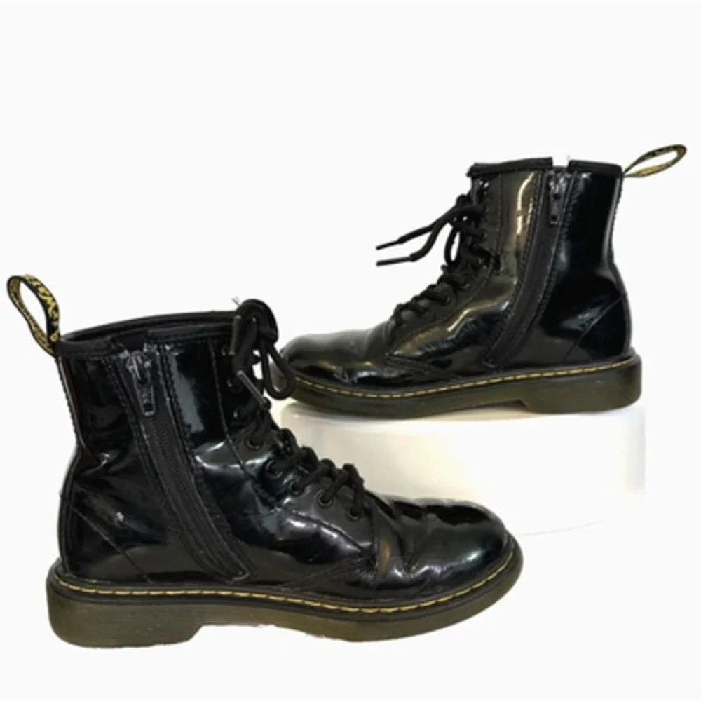 Kids Dr. Martens 1460 J‎ Patent Leather Boots Size 3 Black Combat Side Zip